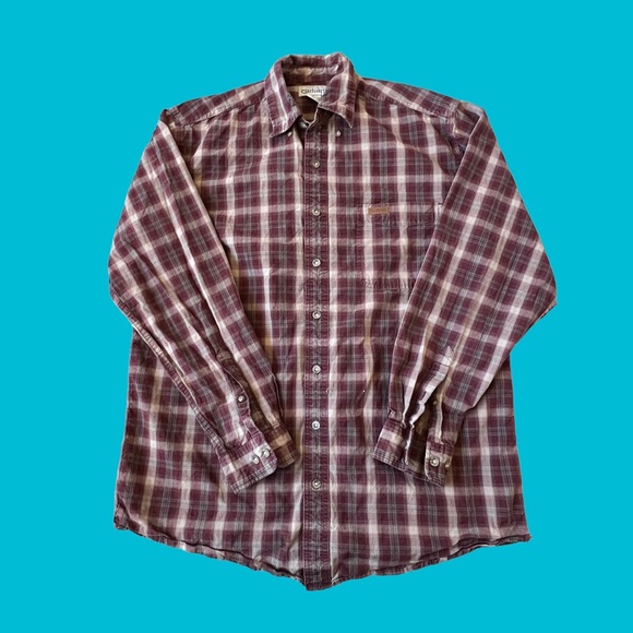 Carhartt Other - Carhartt Flannel Button Shirt Burgundy Red Plaid 100% Cotton Men Size Large Tall